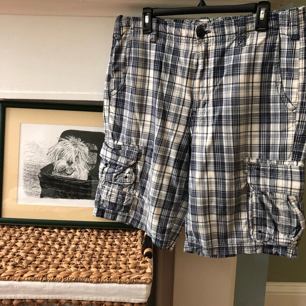 Eddie Bauer Blue Plaid Cargo Shorts
